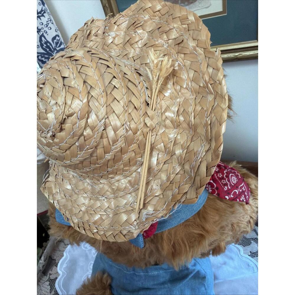 Large Mohair Teddy Bear 18” Farmer Overalls Egg Pail By Luckeye Medford Signed - Picture 10 of 14